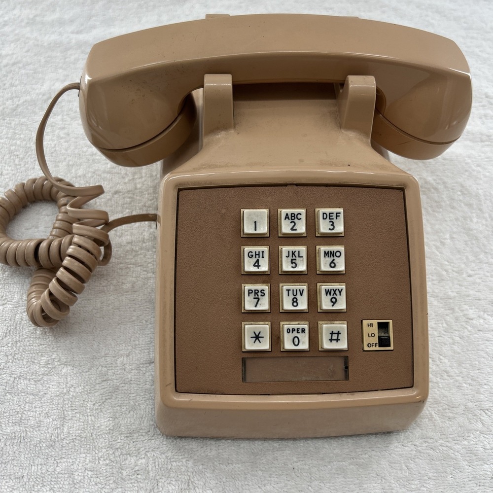 Vintage AT&T Push Button Desk Phone Beige With Tones Adjustable Volume  1970's